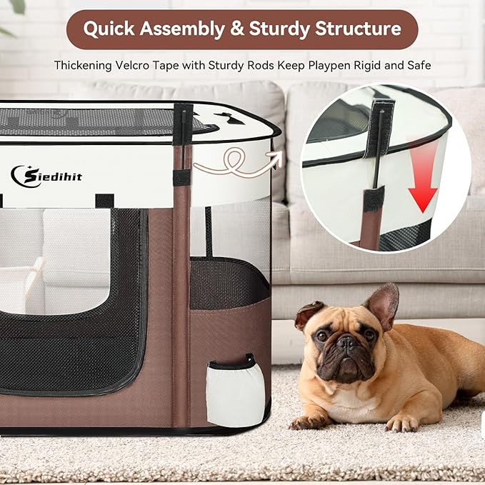 Dog Playpen,Cat Pet Puppy Pen,Portable Playpens for Dogs Indoor Outdoor Travel Camping Use,Foldable Dog Kennel Tent Crate for Rabbit Small Animals with Carrying Case (Brown, Medium)