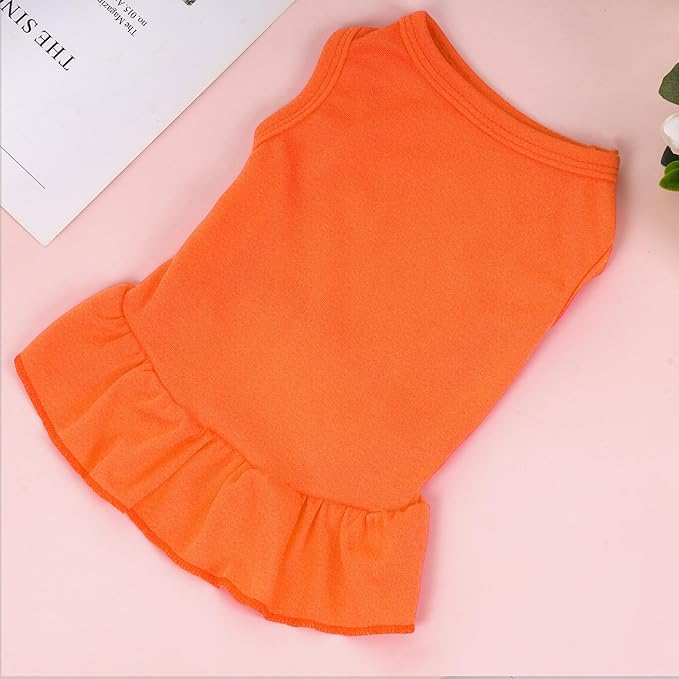 Dog Dresses Cat Skirt Solid Color Dog Clothes Summer Sleeveless Puppy Girl Clothes for Small Pet Dogs Cats (Orange, X-Small)