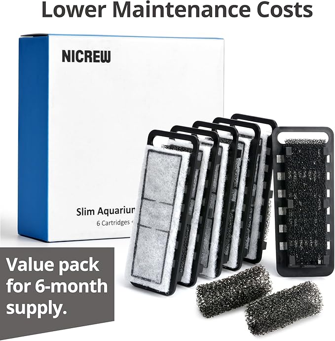 NICREW Nano Nature Aquarium Kit, 2.5 Gallon, Basic Version & NICREW Slim Aquarium Filter Cartridges (6 pcs) with Intake Sponges (2 pcs)