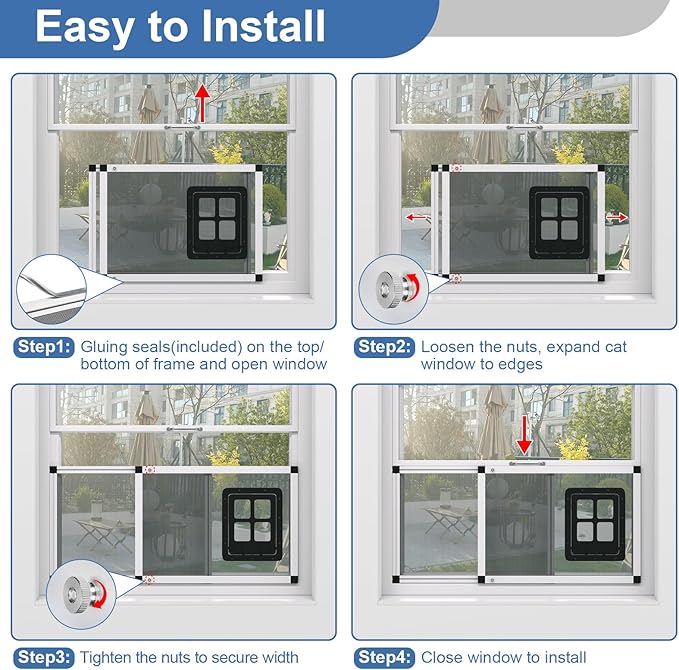 Ventilated Pet Door for Window, Fits 28.5"-32" Width Window, 2-Min Install | Aluminum Frame + Stainless Steel Mesh | Breathable Bug-Proof | Magnetic Closure Window Cat Door, Cat Door for Window Insert