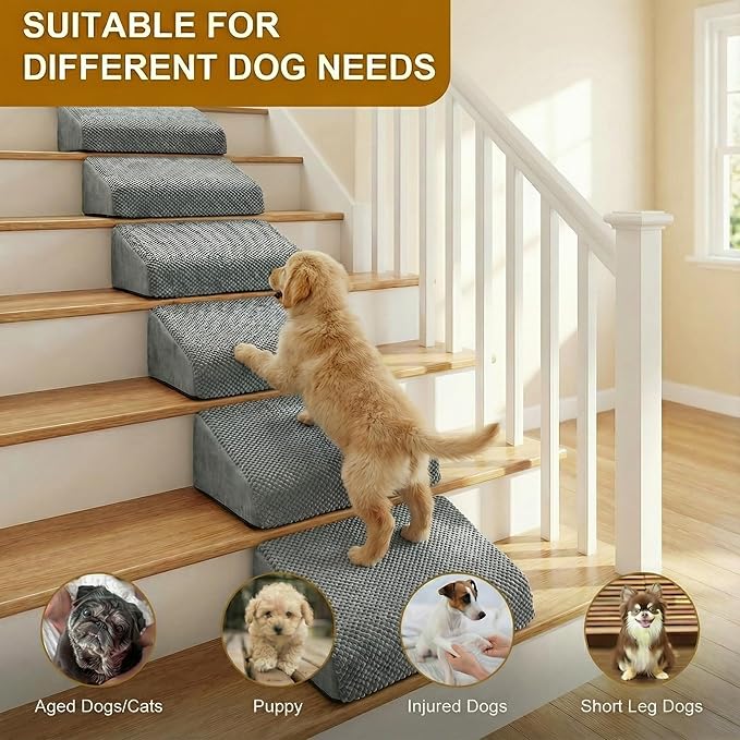 3-Pack Dog Ramp for Stairs, 40D Dog Stairs for Small Dogs with Gentle Slope, Pet Steps for Staircase Stairs, Steps and Stairs Assist for Injured & Aged Pets with Self-Sticky Pads to Fix