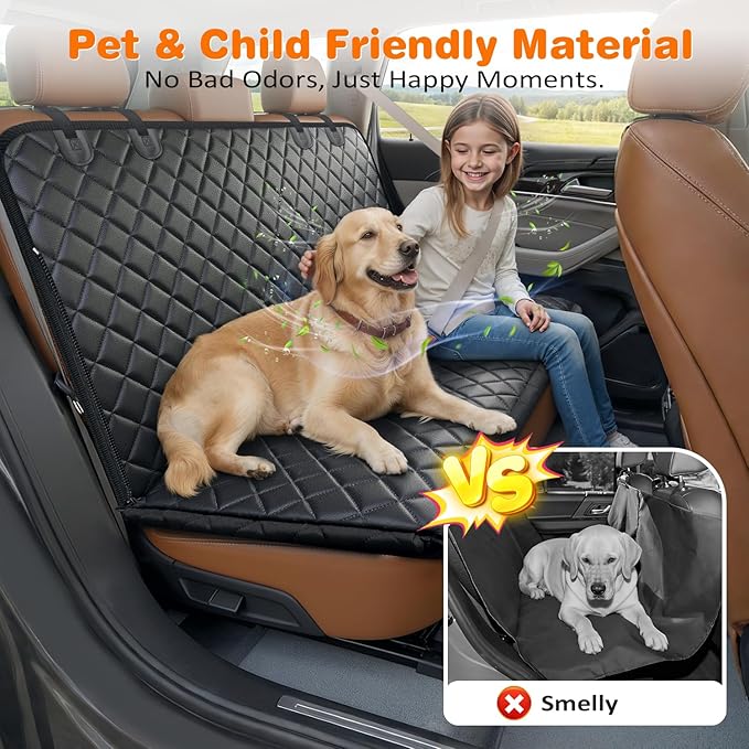 URPOWER 4 in 1 Dog Car Seat Cover for Back Seat, Waterproof Dog Hammock with Mesh Window and Side Flap Pet Car Seat Protector Dogs Backseat Cover for Full Size Trucks