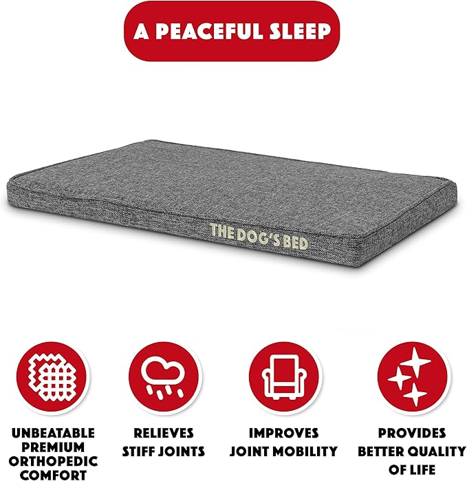 The Dog’s Bed Orthopedic Memory Foam Dog Bed Mattress, Linen Fabric, Grey Linen, Small, 2-Inch