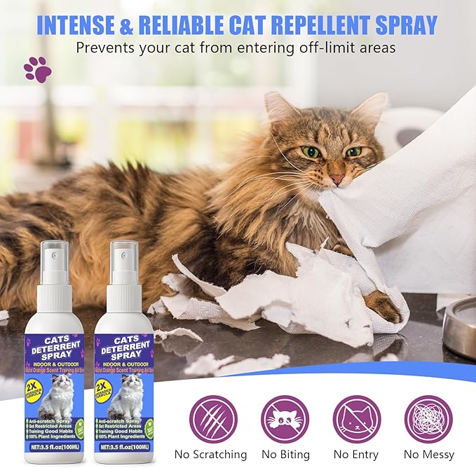 Cat Deterrent Spray - Cat Scratch Deterrent Spray for Furniture Protection, Scratch & Chew Deterrent – Effective Natural Non-Toxic Training Aid for Cats