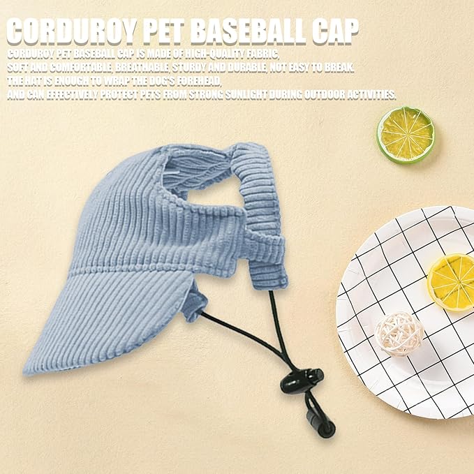 Dog Baseball Cap, Dog Cat Summer Beach Visor Hat with Ear Holes, Adjustable Puppy Sunbonnet Headdress (Blue, Small)