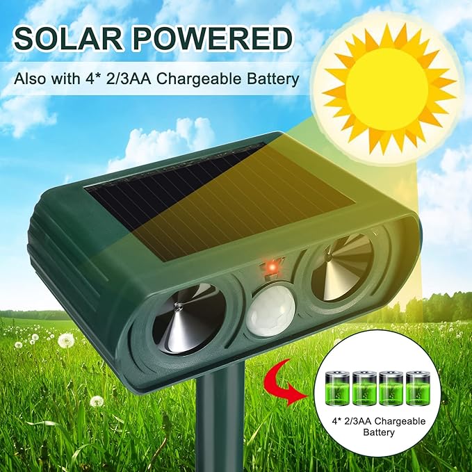 Ultrasonic Solar Animal Repeller Outdoor Cat Repellent with Motion Sensor Waterproof and Weatherproof Squirrel Dog for Garden Yard Farm (3)