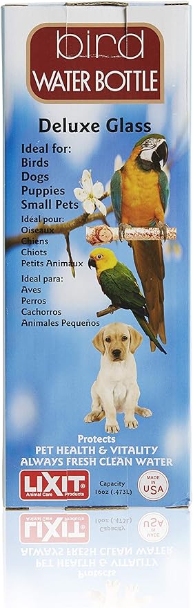 Lixit Heavy Duty Deluxe Glass Water Bottles for Birds, Dogs and Small Animals. (16oz Small Tube)