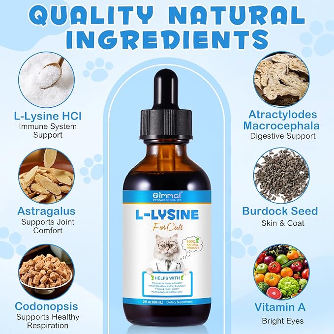 ALIVO L-Lysine for Cats, Immune Support Drops for Feline Respiratory Health, Sneezing & Runny Nose - Chicken Flavor Liquid Supplement for Eye Function & Cat Cold Relief, 60mL x 2