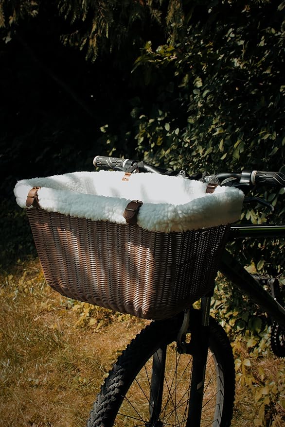 Bicycle Basket for Small Dogs and Cats - Bike Basket Includes Wired Cage Top with Sun Shade, Plush Removable Padded Liner, and Bicycle Bell