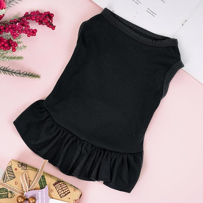 Dog Dresses Cat Skirt Solid Color Dog Clothes Summer Sleeveless Puppy Girl Clothes for Small Pet Dogs Cats (Black, Medium)