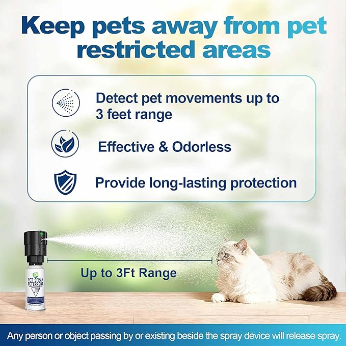 Cat Deterrent Spray Refill, Pet Spray Deterrent System, Motion Activated Cat System, Cat & Dog Odorless & Indoor, Up to 3 Feet Away, Pet Deterrent Spray Refill 2 Pack 7.78Oz