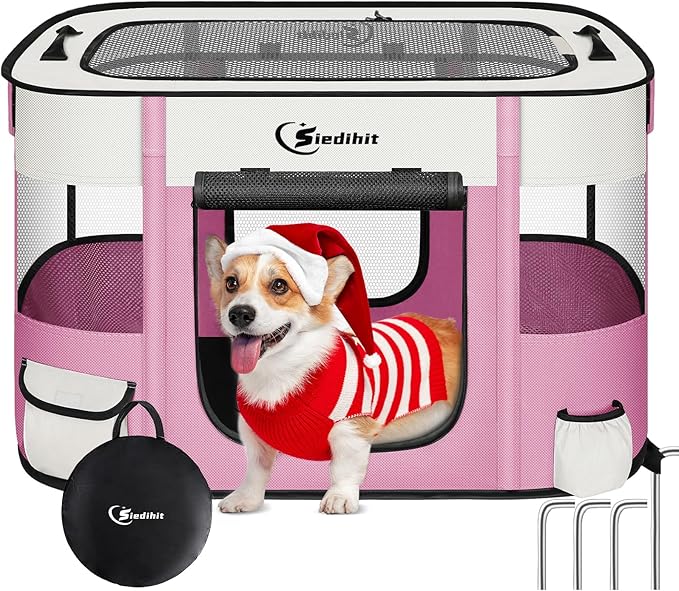 Dog Playpen,Cat Pet Puppy Pen,Portable Playpens for Dogs Indoor Outdoor Travel Camping Use,Foldable Dog Kennel Tent Crate for Rabbit Small Animals with Carrying Case (Pink, Small)