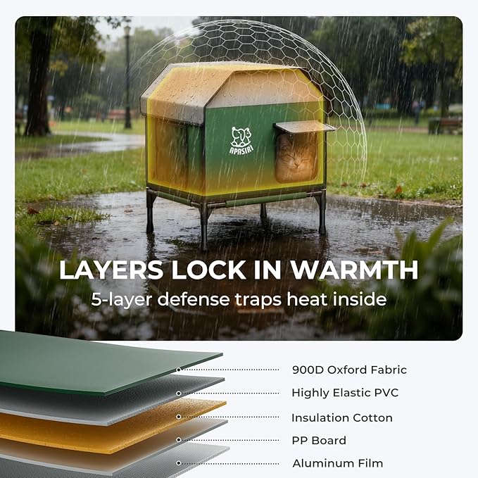 Apasiri Heated Outdoor Cat House for Winter: Insulated with Heating Pad, Indestructible Weatherproof Winter Shelter, Elevated Support to Keep Interior Dry for Stray Cats, Medium