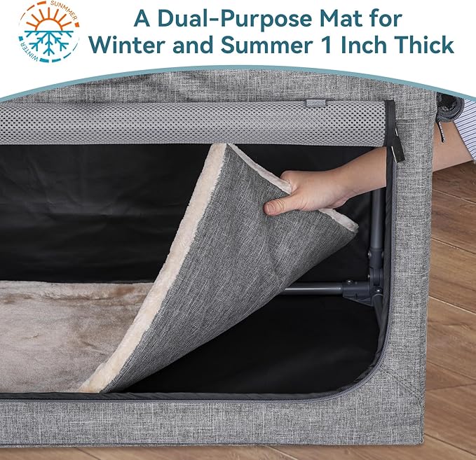 PETSFIT Portable Dog Crate for Medium Large Dogs, – 36" Soft Dog Travel Crates with Lockable Zippers & Thicken Mat, Adjustable Patented Spiral Steel Frame, Collapsible Kennel for Indoor & Outdoor