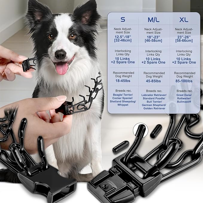 Pinch Collar for Dogs, Prong Training Collar with Quick Release Buckle for Dog Pulling Behavior Correction, Adjustable Pinch Leashes (XL / 23-26" Neck Size)
