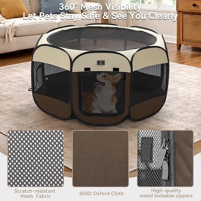 Portable Indoor Dog Playpen for Small Dogs & Puppies by A 4 Pet – 50.39" Pop-Up Soft Puppy Playpens with Bowl, Waterproof Floor, Calm Safe Space for Home, Travel & Daily Use