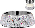 SlowVibes Diamond Stainless Steel Dog Bowls,Bling 7oz Detachable Metal Food Water Bowl for Feeding Dogs Cats,Rust Resistant Non-Slip Puppy Dish,Sparkle Essentials Fancy Dish for Small Girl Pets