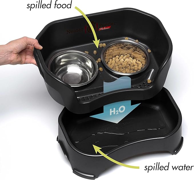 Neater Pet Brands Neater Feeder Deluxe Mess Proof Dog Bowls Elevated for Small Dogs Under 19 lbs, Made in USA, No Spill Raised Dog Food Bowl Stand Feeding Station, Food and Water Bowl Set, Black