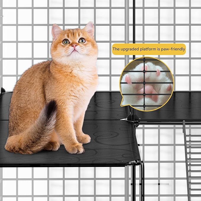 DWVO Large Cat Cage with Storage Cube, 4 Tiers DIY Indoor Cat Enclosures Metal Cat Playpen Catio with Large Hammock for 1-4 Cats
