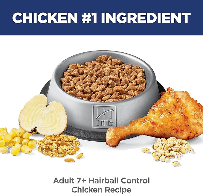 Hill's Science Diet Hairball Control, Senior Adult 7+, Hairball Control Support, Dry Cat Food, Chicken Recipe, 7 lb Bag