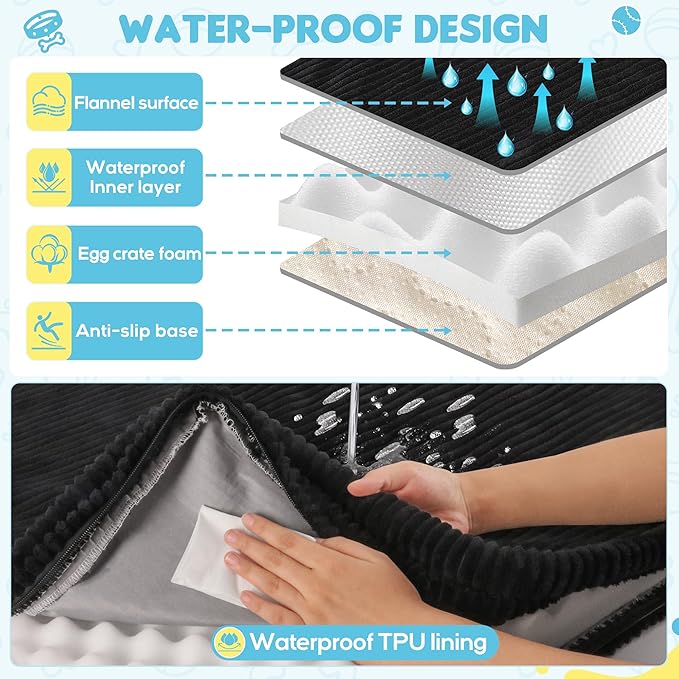 Dog Car Bed, Non-Slip Backseat Extender Pet Mat, Removable Washable Dog Bed for SUVs, Sedans & Trucks, Anti-Slip Travel Bed for Dogs, Easy Clean & Scratch-Proof & Comfort (Black, 56"Lx28.7"W×2"H)