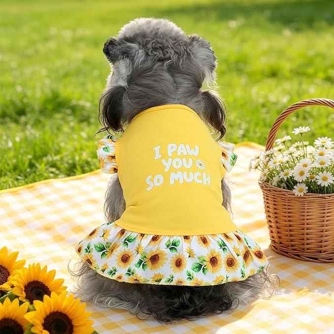 XPUDAC 4 Pack Cute Dog Dress for Small Dog, Floral Pet Clothes Sweet Girl Puppy Dress Colorful for Birthday Holiday Spring Summer Pet Outfits Skirt for Girls, L