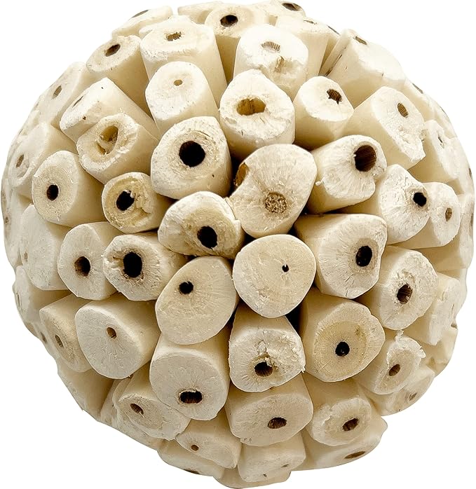 by M&M 5107 Mega 4 Inch Sola Ball - Handmade Lightweight Sola Wood Foraging Bird Foot Toy, Large Chewable Sphere, Easy to Shred for Beaks and Feet, Great for Med to Large Size Birds
