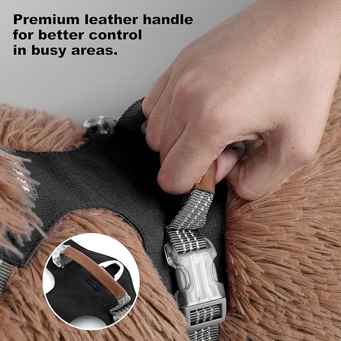 No Pull Dog Harness – Adjustable Reflective Nylon Vest for Small Medium Large Dogs, Escape Proof Training Harness with Leather Control Handle, Lightweight Aluminum Hardware (Black, XL)