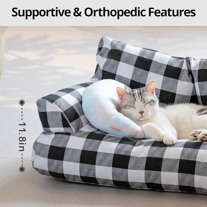 MEWOOFUN Pet Sofa Bed for Medium Pets, Cat Couch With 261913 Inch Removable Washable Cover, Nonskid Bottom Puppy Couch up to 25 lbs (Black & White)