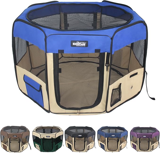 EliteField 2-Door Soft Pet Playpen (2 Year Warranty), Exercise Pen, Multiple Sizes and Colors Available for Dogs, Cats and Other Pets (30" x 30" x 20"H, Royal Blue+Beige)