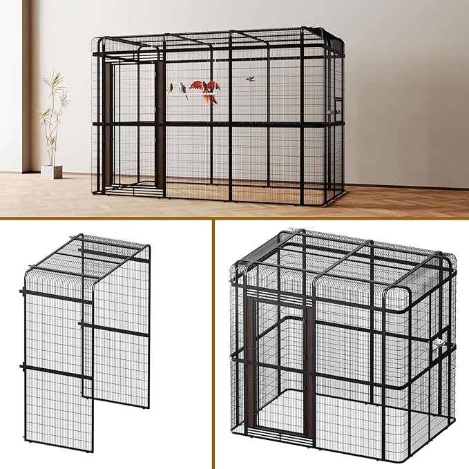wonline 33.5-Inch Extra Large Bird Cage Extension Part for Parakeets Outdoor Bird Aviary Parrot Cage with Perch, Walk-in Heavy Duty Birdcage for Macaws Canaries Parrots Budgie Lovebirds, Black