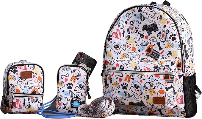PawLook Dog Backpack to Wear with Chest Harness Self Carrier dogbag with Additional Pocket for Poop Bag Anti Slip Stylish Dog Bag for Your pet Street Smart Serie White Bone Small
