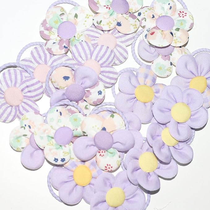 20 Pcs Handmade Cute Puppy Hair Bows, Flower Bowknot with Rubber Bands for Small Dog Hair Ties Accessories Sweet Purple