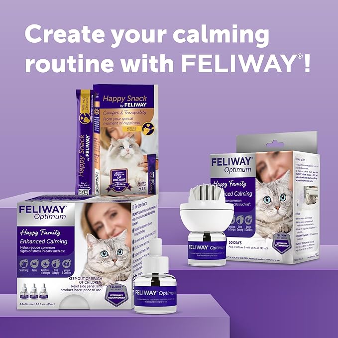 FELIWAY Optimum 3 x 30 Day Cat Calming Refills for Pheromone Diffuser, 3 x 48ml Value Pack - Helps Reduce Common Signs of Stress in Cats & Kittens, Enhanced Calming
