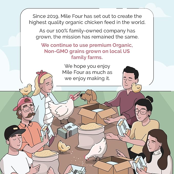 Mile Four Organic Chicken Feed (46 lbs) Layer Pellet, Non-GMO, USA Grown, 16% Protein, Corn-Free, Soy-Free, Non-Medicated Feed for Chickens