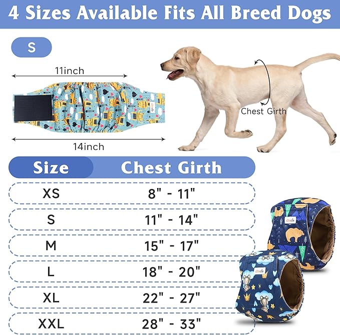 5 Pack Dog Diapers Male, Premium Belly Bands for Dogs, High Absorbing Male Dog Pee Wraps for Doggie in Incontinence or Excitable Urination and Training XS