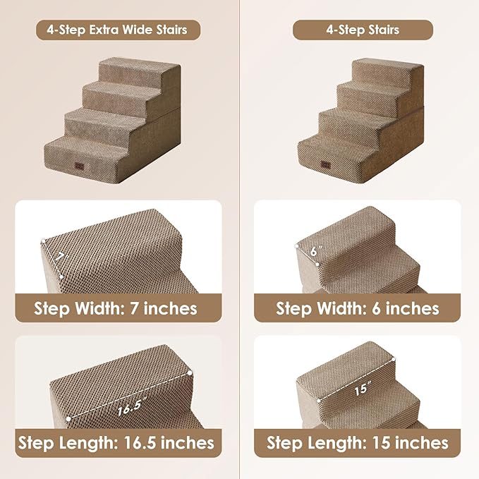 EHEYCIGA Dog Stairs for Bed 20" H, 4-Step Extra Wide Dog Steps for High Bed, Pet Steps for Small Dogs and Cats, Non-Slip Balanced Pet Ramp Indoor, Camel