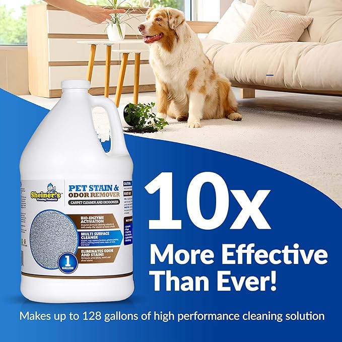 Sheiner's Pet Urine Enzyme Cleaner & Pet Stain & Odor Remover, Advanced Enzymatic Cleaner Solution for Carpets, Rugs, Upholstery & Multi-Surfaces, Safe for Pets & Kids. (128 oz)