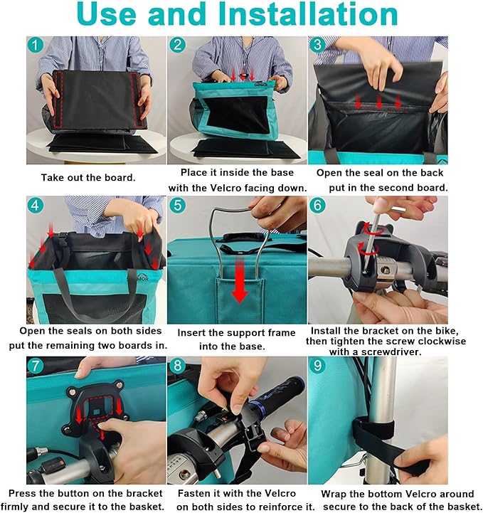 Bicycle Front Basket, Dog Car Seat with Safety Rope, Folding Detachable Quick Release Easy Install, for Pet, Shopping, Commuter, Camping and Outdoor(Color:Green)