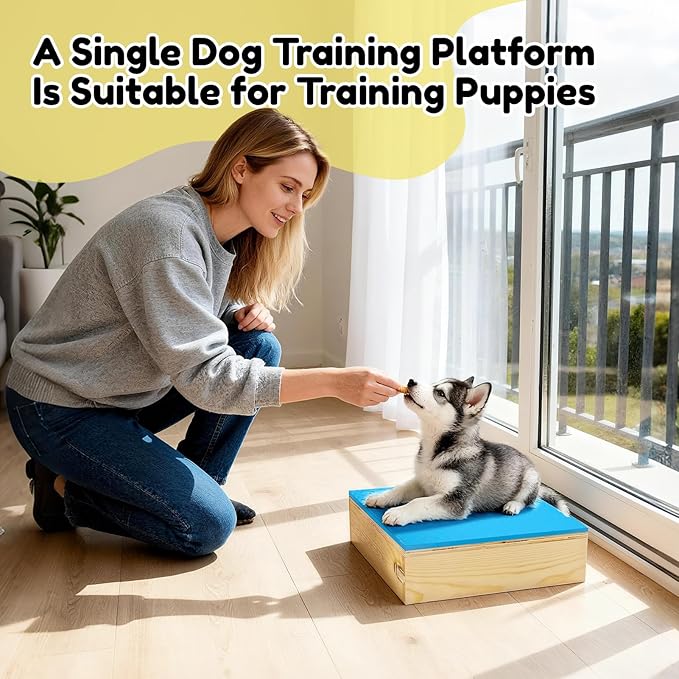 2 PCS Connectable Wooden Dog Training Platform Non-Skid Dog Place Boards with Foaming Surface Puppy Agility Training Equipment for Small and Medium Dogs