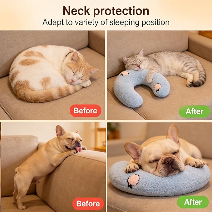 TJE Pet Calming Pillow Soft Plush Washable - Neck Support, Anxiety Relief, Joint Comfort for Small/Medium/Large Dogs & Cats (Blue Chenille Stems)
