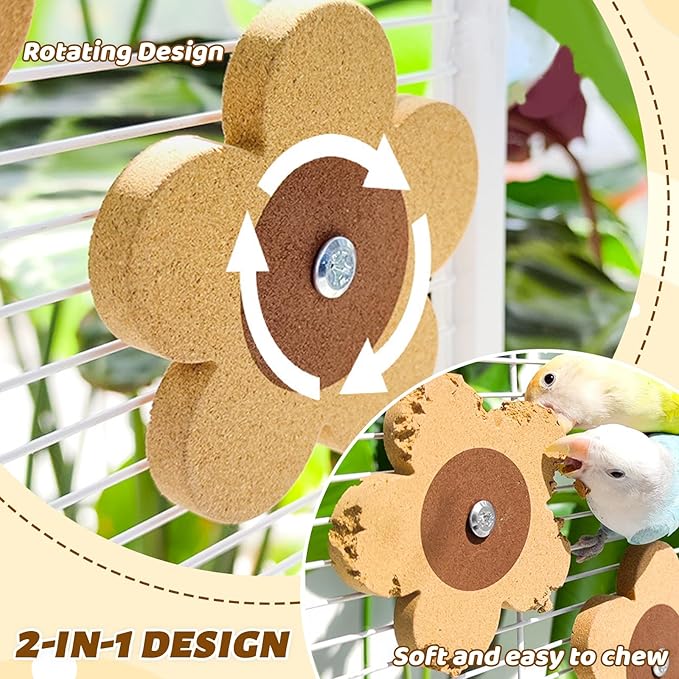 4 Pieces Bird Chew Toy, Natural Parrot Cork Foraging Training Toys for Relieve Boredom & Anxiety, Parrot Rotating Cork Chew Toy for Macaws, Conures, Budgies, Finches, Cockatiel