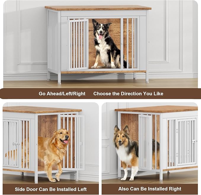 EasyCom Dog Crate Furniture for 1 or 2 Dogs, Heavy Duty Single/Double Dog Crates for Small/Medium/Large Dogs, Dog Kennel Furniture Indoor as TV Stand, Large Size 39.96" L(35-60 Pounds), White