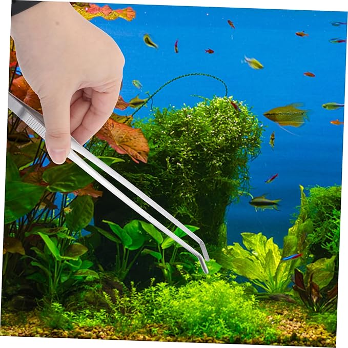 Angoily 27cm Curved Tip Stainless Steel Tweezers for Aquarium Plant Tweezers Fine Tip for Fishtank Cleaning Tools