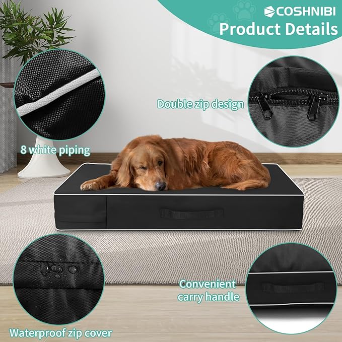 COSHNIBI Dog Bed Covers Replacement Washable,Waterproof Dog Bed Cover with Zip and Carry Handle for Dog/Cat 44''Lx32''Wx4''H-Black