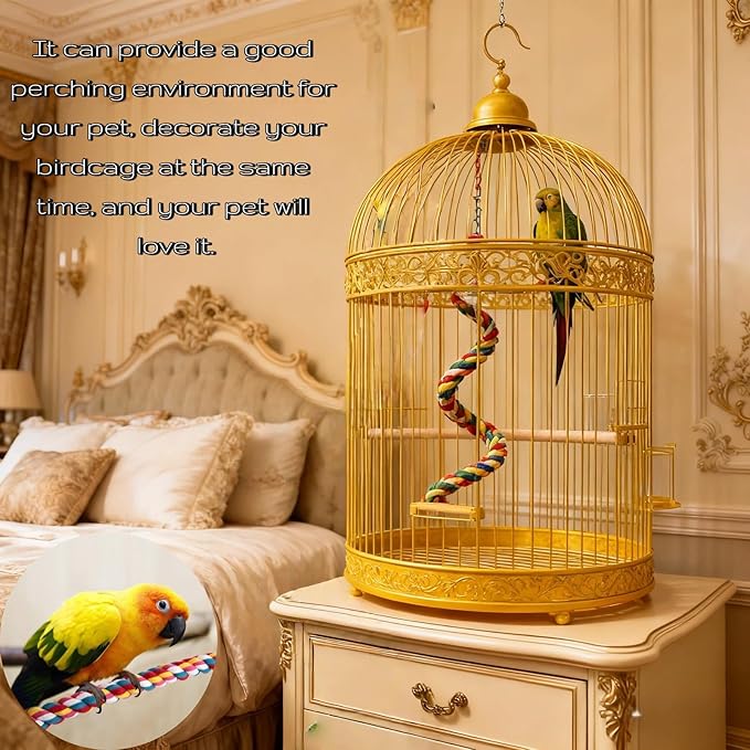 Bird Rope Perches, Parrot Toys, Bungee Rope Perches for Parrots, Cockatiels, Parakeets, Budgie Cages Comfy Birds (Metal Nut) - 36.02 inches