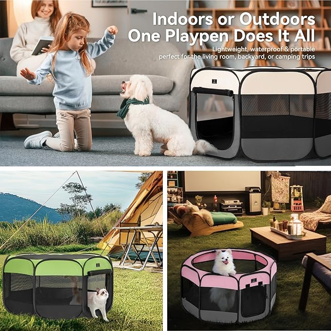 Portable Indoor Dog Playpen for Small Dogs & Puppies by A 4 Pet – 40.55" Pop-Up Soft Puppy Playpens with Bowl, Waterproof Floor, Calm Safe Space for Home, Travel & Daily Use