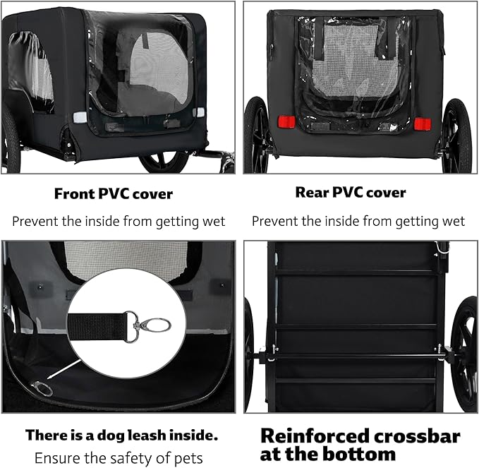 Collapsible Pet Bike Trailer, Portable Dog Bicycle Trailer with Enhanced Safety Design, Weatherproof & Ventilated Pet Carrier for Small to Medium Pets Up to 66 lbs (Black)