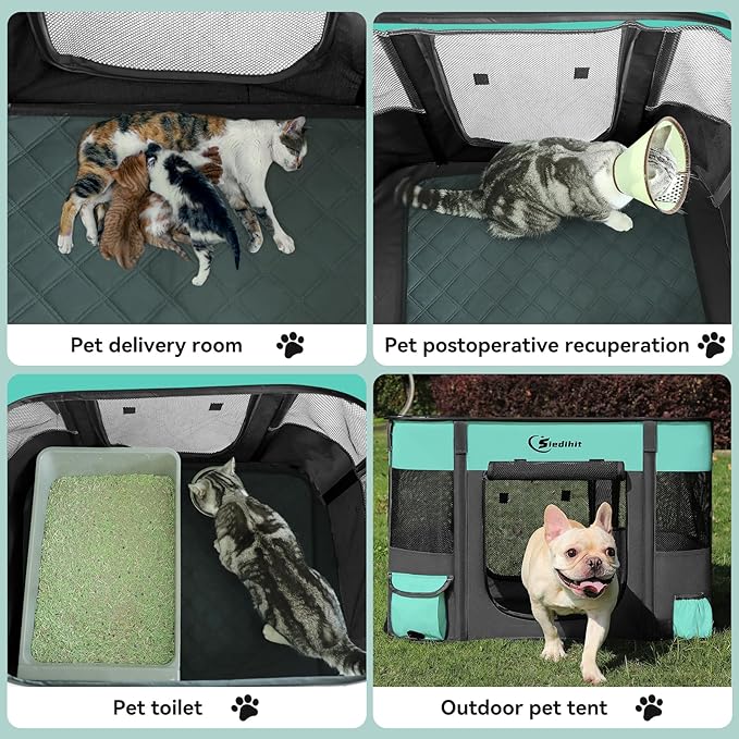 Dog Playpen,Cat Pet Puppy Pen,Portable Playpens for Dogs Indoor Outdoor Travel Camping Use,Foldable Dog Kennel Tent Crate for Rabbit Small Animals with Carrying Case (Green, Small)