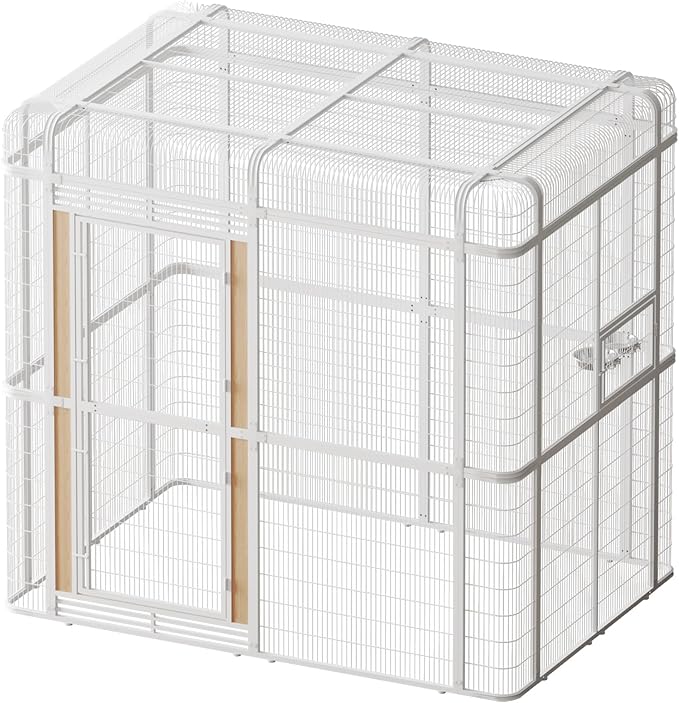 Large Walk-in Cage 87-inch Heavy Duty Bird Cage Outdoor Carbon Crystal Board Aviary Parrot Cage Wide Flight Metal Birdcage for Macaw Budgie Conure Lovebird Parakeet Cockatiel, 7.22x5.25x6.8ft, White